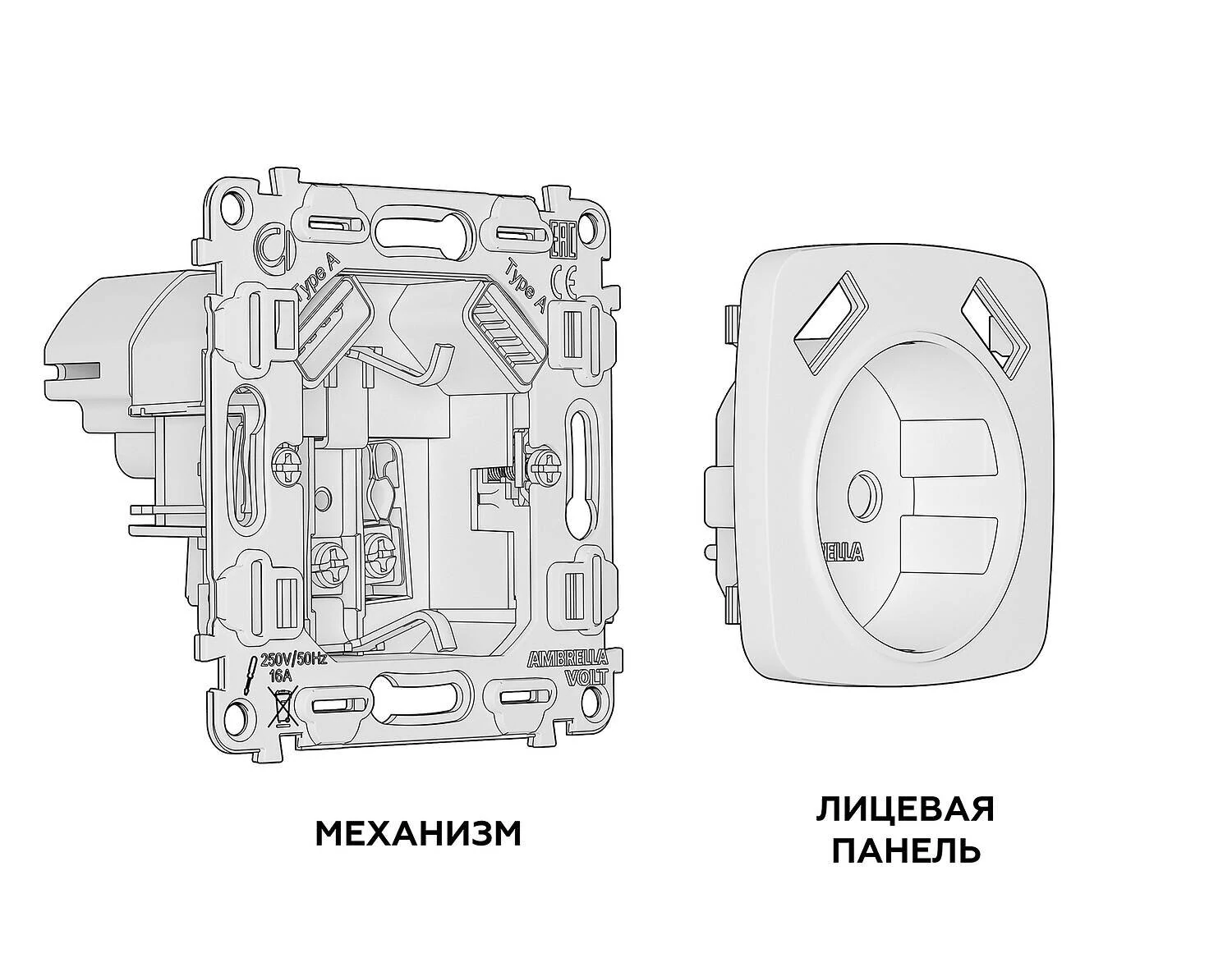 Комплект механизма электрической розетки OMEGA Черный матовый 2USB A+A 18W (быстрая зарядка) с/з QUANT (OP8090, VM155) (Ambrella Volt, MO809010) - Amppa.ru