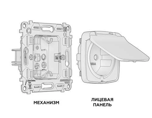 Комплект механизма электрической розетки OMEGA Графит мягкое касание с/з с шторками и крышкой IP44 QUANT (OP9080, VM141) (Ambrella Volt, MO908010) - Amppa.ru